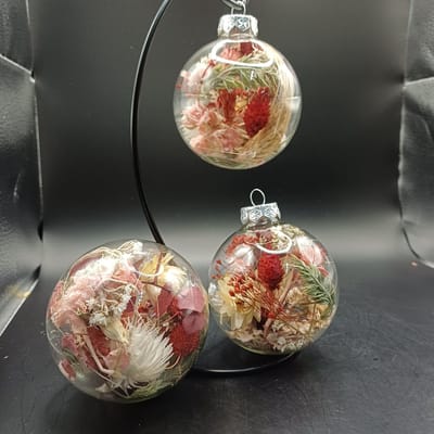 Set van 3 Kerstballen met Droogbloemen – 8 cm – Transparant – Kerstdecoratie – Kerstcadeau