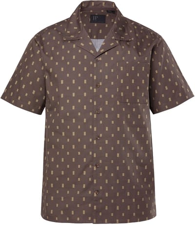 JP 1880 - Heren - overhemd korte mouw Cubaanse kraag all-over print Cuba fit - Mocha - Maat 3XL