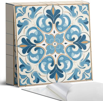 Coloray Plaktegels - Plantenpatroon in symmetrie Portugese Tegels - 30 cm x 30 cm - Blauw Plaktegels - 9 stuks - Vierkant PVC Tegels - Plaktegels Keuken - Zelfklevende Vloertegels - Vinyltegels Vloer Zelfklevend - Zelfklevende Tegels