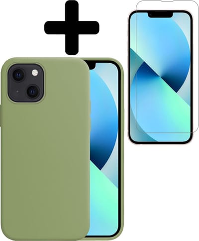 Hoesje - Met Screenprotector - Geschikt voor Apple iPhone 13 Mini - Sterk & Shockproof - Telefoon Hoes - Back Cover - Siliconen Case - Telefoonhoes - Groen