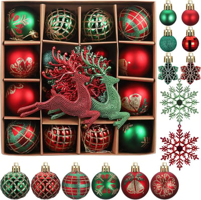 Kerstballen set 40 stuks - Decoratieve kunststof kerstballen - Rood en groen - Perfect voor kerstversiering - ShopVlot