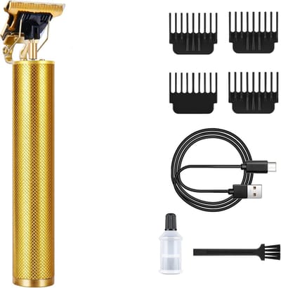 Professionele elektrische baardtrimmer, USB-oplaadbare tondeuse met 4 kammen, draadloze haartrimmer, geschikt voor kappers en thuis, gold