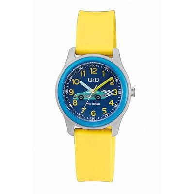 Q&Q VS59J007Y - Horloge - Sport - Analoog - Kinderen - Unisex - Plastic band - Rond - Kunststof - Cijfers - Race - Blauw - Geel - 10 ATM
