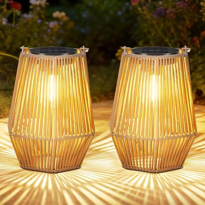 Set van 2 Waterdichte Buitenlantaarns Hangend Rotan Verlichting voor Tuin en Terras