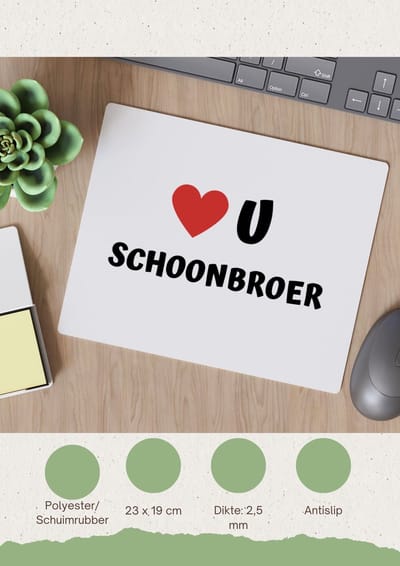Akyol - love u schoonbroer Muismat - Broer - de liefste schoonbroer - verjaardag - cadeautje voor broer - broer artikelen - kado - geschenk - 23 bij 19 cm