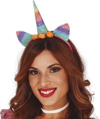 Fiestas Verkleed haarband Unicorn/eenhoorn - regenboog gekleurd - meisjes/dames - Fantasy thema