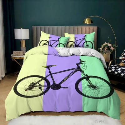 Ensemble de Literie Orange à Imprimé Vélo Adultes Enfants Hiver Housse de Couette avec Taies d'Oreiller Motif Vélo Lumineux Housse de Couette de Chambre EU single(135x200cm)