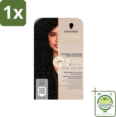 1 x Schwarzkopf - Haarkleuring - Creme Supreme 1-0 - Natuurlijk Zwart - 245g - Permanente Haarkleur - Zwart Haar - Grijsdekking - Haarkleur - Haarkleur Zwart
