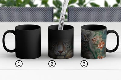 Magische Mok - Foto op Warmte Mokken - Koffiemok - Tijger - Vlinders - Dieren - Jungle - Bloemen - Magic Mok - Beker - 350 ML - Theemok