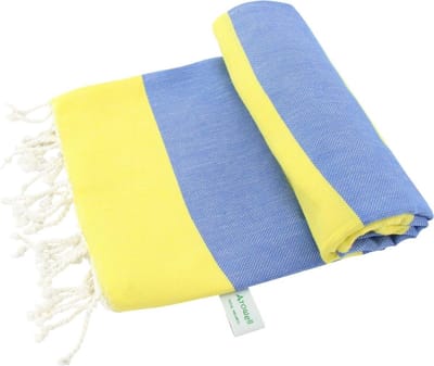 Arowell Double Banded Pestemal - Fouta - Hamamdoek - Hammamdoek - Geel - Blauw - 180 x 100 cm