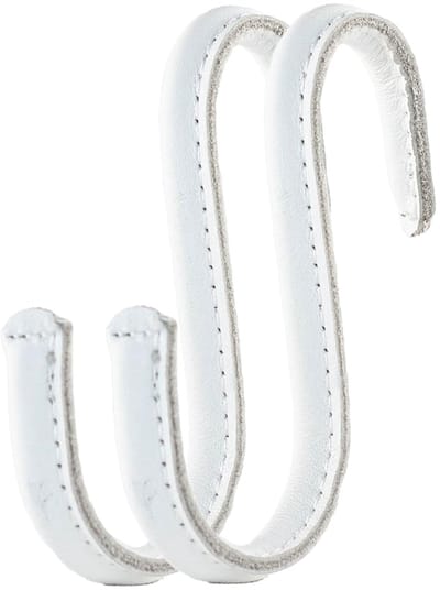Strength - S-haken omwikkeld met volnerf leer - 2 stuks - Wit met witte naden - 10 cm roestvrijstalen metalen beugel ophanghaak voor keuken, werkplaats, badkamer
