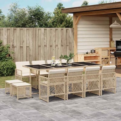vidaXL - 13-delige - Tuinset - met - kussens - poly - rattan - beige