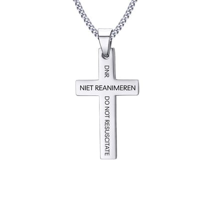 Gegraveerde Niet Reanimeren Ketting - Niet Reanimeren Penning - DNR - Do Not Resuscitate - Gegraveerd - Kruis - Roestvrij Staal - RVS - Verstelbaar - Zilverkleurig