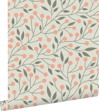 ESTAhome behang bloemmotief vergrijsd groen en perzik roze - 53 cm x 10.05 m - 139659