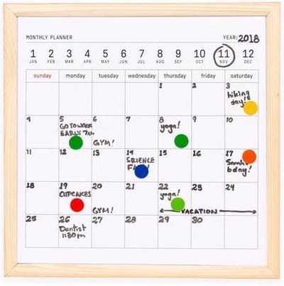 Kikkerland Memobord Kalender 34,5 X 41,5 Cm Staal/hout Wit