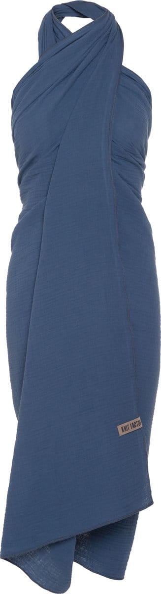 Knit Factory Liv Pareo - XL Sjaal - Sarong - Stranddoek - Strandlaken - Strandjurk voor Dames - Jeans - Duurzaam & Milieuvriendelijk - 100% Biologisch katoen