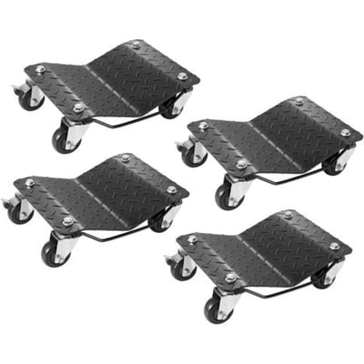 VEVOR Automanoeuvreerhulp, 4-delig, draagvermogen tot 3000 kg, wielmanoeuvreerset voor elektrische voertuigen, noodtrolley met 4 wielen, mobiele stalen bandentrolley, bandenhouder voor auto's, motoren en pick-ups