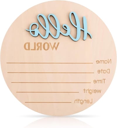 Houten Welkomstbord voor Baby's, 15cm, Geboorteaankondiging met Naamplaatje voor Ziekenhuis of Kinderkamer, Fluorescerend Blauw, Uniek Cadeau voor Nieuwe Ouders