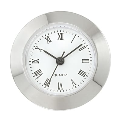 Mini insert uurwerk import trommel Ø 24mm, lunette Ø 25,2mm verchroomd, wijzerplaat wit-antiek, Romeinse cijfers