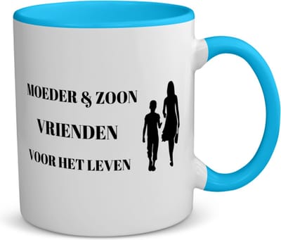 Akyol - moeder en zoon vrienden voor het leven koffiemok - theemok - blauw - Vriend - moeder/zoon - moeder cadeautjes - moederdag - verjaardag - geschenk - kado - zoon - zoon artikelen - verjaardag zoon - 350 ML inhoud