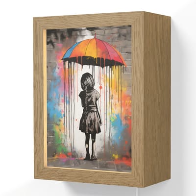 Wandlamp 15x20 cm - Oplaadbaar - Meisje - Kunst - Paraplu - Graffiti - Kleuren - Muur - Wandlampen binnen woonkamer - Slaapkamer lamp met kabel - Decoratieve nachtlamp - Vloerlamp snoer