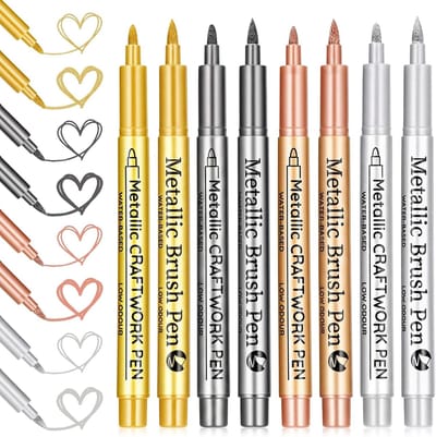 Set van 8 Metallic Markers in 4 Kleuren, Waterproof Stiften voor Kaartontwerp, Hout, Keramiek en DIY Projecten