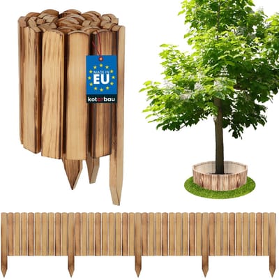 KOTARBAU® Bloembedrand, Rolborder, 200 x 30 cm, Gebrand Hout, Tuinafscheiding, Houten Tuinhek, Borderrand, Palissade, Schapenhek, Tuindecoratie