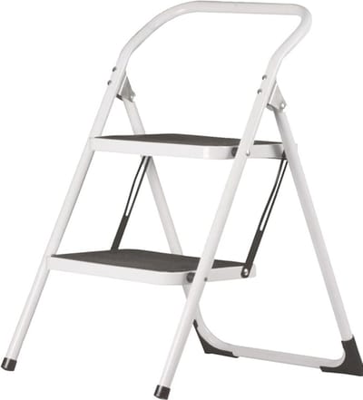 Famanu – Stalen vouwladder met 2 antislip treden belastbaar tot 150 kg wit zwart