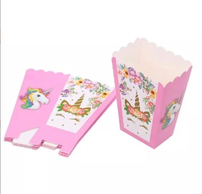 Akyol - Eenhoorn popcorn bakjes - unicorn feest - verjaardagsfeestje - uitdeeldoosjes - popcorn bak- kinderfeestje - eenhoorn traktatie zakjes - unicorn popcorn bakjes - decoratie kinderfeestje - 6 stuks