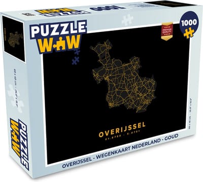 Puzzel Overijssel - Wegenkaart Nederland - Goud - Legpuzzel - Puzzel 1000 stukjes volwassenen