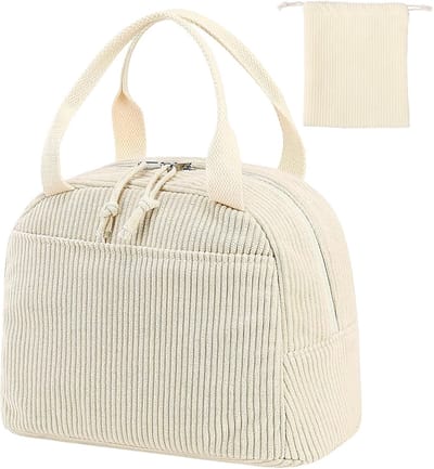Herbruikbare Geïsoleerde Tote Bag voor Dames - Lunch Box Corduroy - Met Voorvak voor Volwassenen - Lekvrij Thermisch Koeltas voor Werk