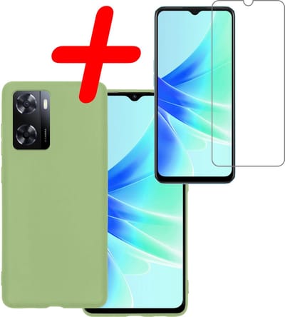 Hoesje Met Screenprotector - Geschikt voor OPPO A57 - Sterk & Shockproof - Back Cover - Siliconen Case - Telefoon Hoes - Groen