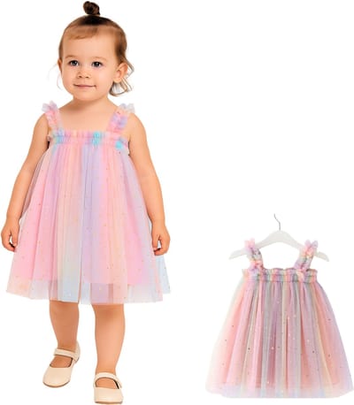 Joya Kids® Zomerjurkje Tule Regenboog | Prinsessen Verjaardagsjurk | Baby en Peuter Meisjes Jurk | Prinses Jurkje | Maat 80