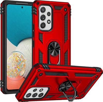 Casemania Hoesje Geschikt voor Samsung Galaxy A23 Rood - Anti-Shock Hybrid Armor Back Cover - Hoes met Kickstand Ring