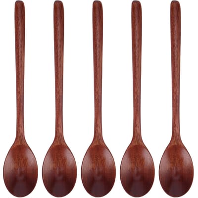 5 PIÈCES Cuillère en Bois avec Long Manche Cuillère à Soupe pour Barbecue Camping Fête Cuisine Maison Couleur Bois brown