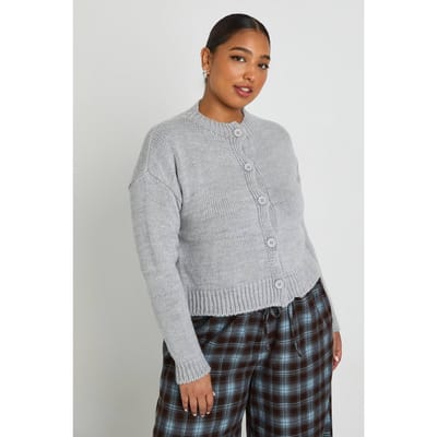 boohoo Dames Plus Cardigan met ronde hals en knopen aan de voorkant | Grey | Maat: 16-18
