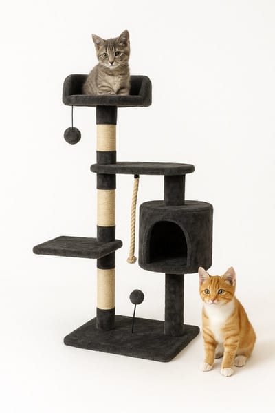 Mobiclinic Silvestre - Krabpaal - Krabpaal voor Katten - Kattenboom - Klimmen - 40 x 40 x 112 cm - 3 Hoogtes - Met platforms en schuilplaatsen - Tot 10 kg - Kattenhuis - Blauw