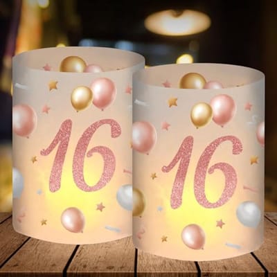Tafeldecoratie voor 16e Verjaardag - Roségoud Windlicht voor Meisjes