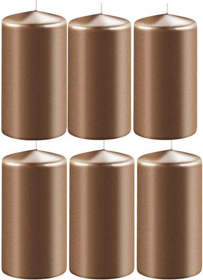 Enlightening Candles Cilinderkaars/stompkaars - 6x - koper - D6 x H8 cm - 27 branduren - Dikke kaarsen - Voor kandelaar of plateau