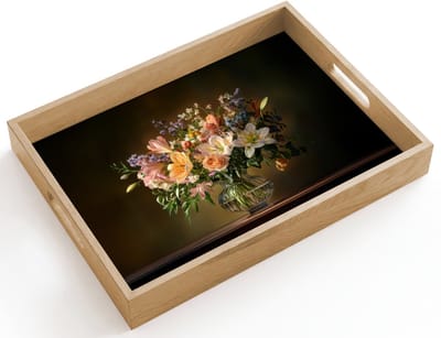 Dienblad hout 40x30 cm - Schootdienblad - Glazen - Bloemen - Boeket - Kleuren - Borrelplank rechthoek - Plateau dienbladen