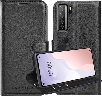 Cadorabo Hoesje geschikt voor Huawei NOVA 7 SE in PHANTOM ZWART - Beschermhoes met magnetische sluiting, standfunctie en kaartvakje Book Case Cover Etui