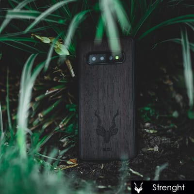 Kudu Samsung Galaxy S24 Plus hoesje case - Houten backcover - Handgemaakt en afgewerkt met duurzaam TPU - Wengé - Zwart