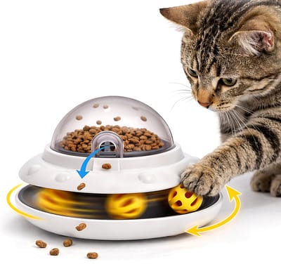 ZoeZo Voerpuzzel voor Katten - Interactief Kattenspeelgoed met Snack Dispenser - UFO Intelligent Speelgoed met Draaiende Bal - Katten Speelgoed Intelligentie - Wit