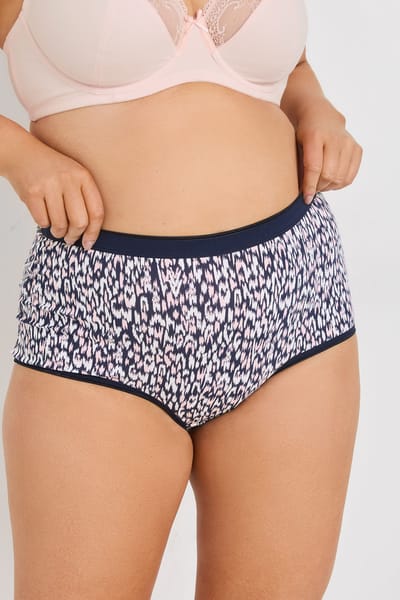 Yours 5 Pack Tailleslips Van Katoenmix Met Luipaardprint In Donkerblauw/Lichtroze Size 54-56
