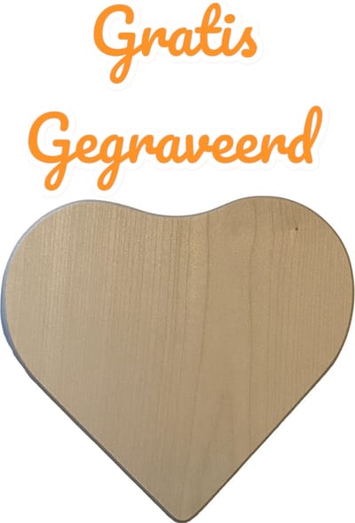 Serveerplank - GRATIS gegraveerd - Hartvorm - Leuk kado - 17 x18 cm. - Leuk cadeau - persoonlijk cadeau