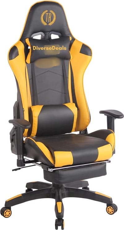 Gamestoel met Voetsteun - Gamestoel Ergonomisch - Gamestoel Bureaustoel - Verstelbaar - Zwart met Geel