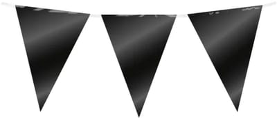 10 meter vlaggenlijn - Zwart - 15 vlaggen - Glimmende folie voor binnen & buiten - 30 cm vlaggen - Herbruikbare slinger