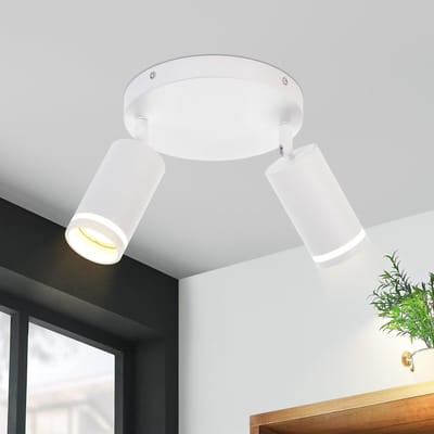 NETTLIFE Opbouwspot GU10 - wit - L 20cm - Moderne Plafondlamp - 355° draaibaar Plafondspot - 2-Lichts - cilinder Lampkap - voor Slaafkamer | Kantoor | Woonkamer - Max.25W-excl. lichtbron