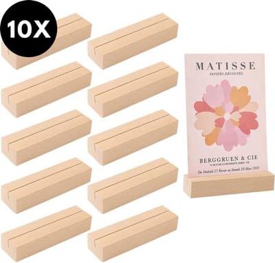 Ultiluxe® Houten kaartenhouders - 10 stuks - Tafelkaarthouder - Beautysalon, markten, kapsalon, winkel, bruiloften - Foto's, kaartjes, folders, memo's - Fotohouder kaart - 10 cm - Visitekaart houder - Kaarthouder - Menukaart