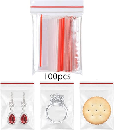 100 Ziplock-zakjes - Ziplock-zakjes -8x 12 cm Plastic zakken Afsluitbare zakken - met ritssluiting - Hersluitbare zakken Toepasbare kantoor benodigdheden 、Zaden 、Sieradenopslag - Transparante rode rand
